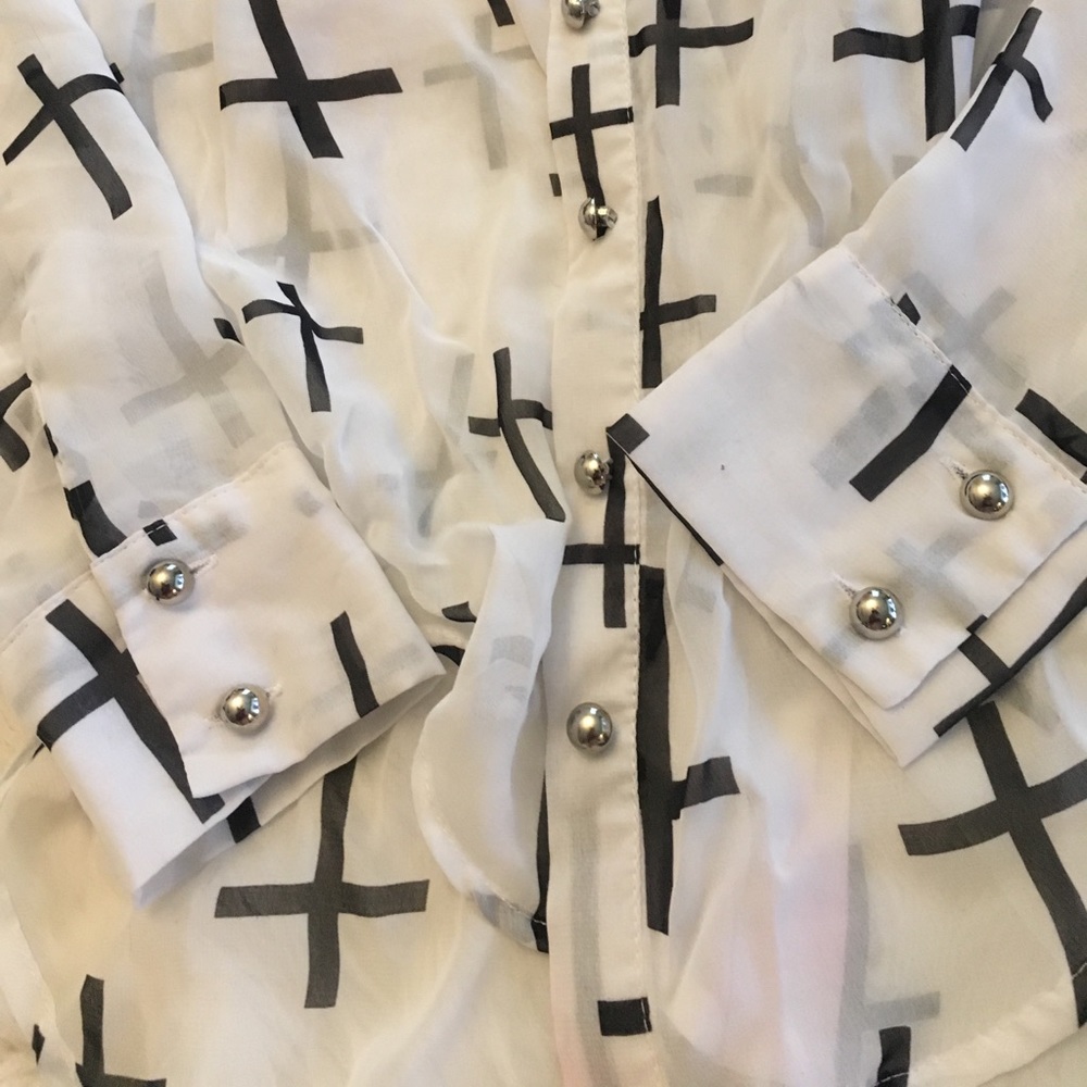 Sheer Cross Print Button Down - Picture 7 of 9